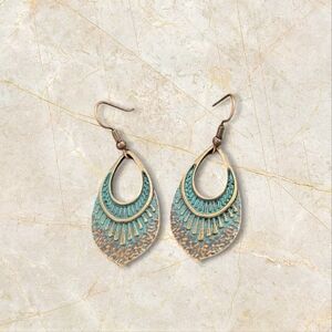 Bohemian Turquoise Blue and Gold Filigree Earrings